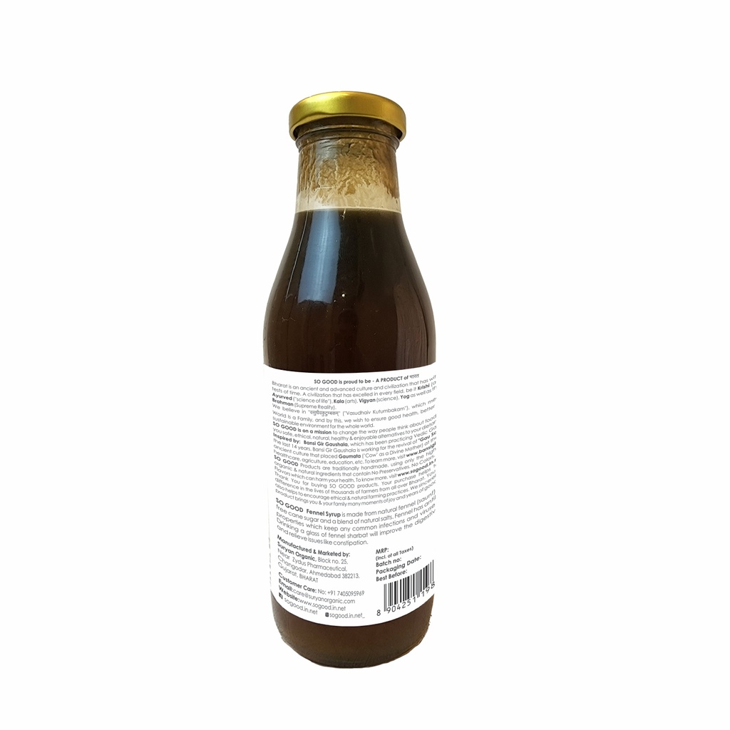 SO GOOD Organic Fennel Syrup 500ml