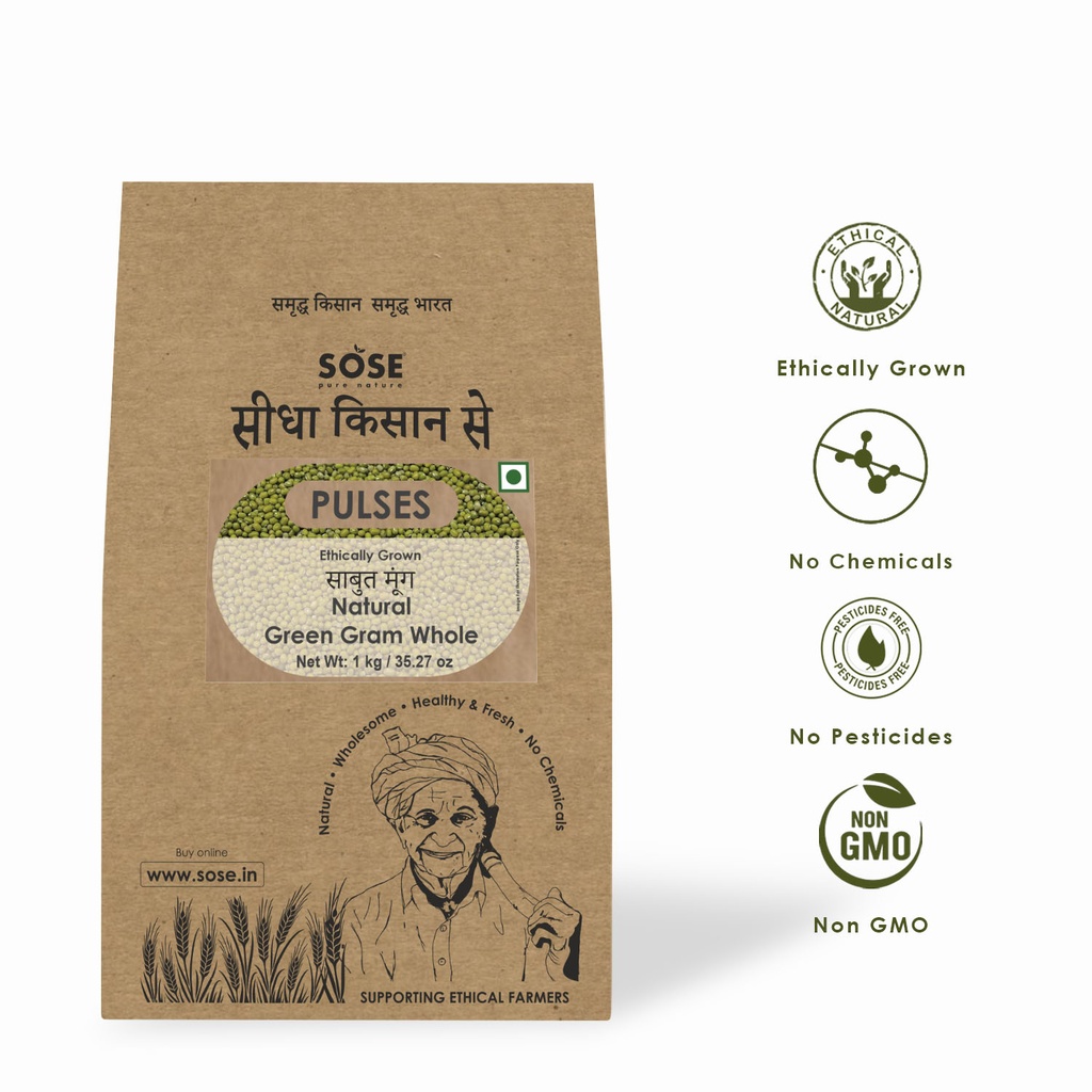 Sidha Kisan Se Organic Green Gram Whole (Sabut Moong) 1kg